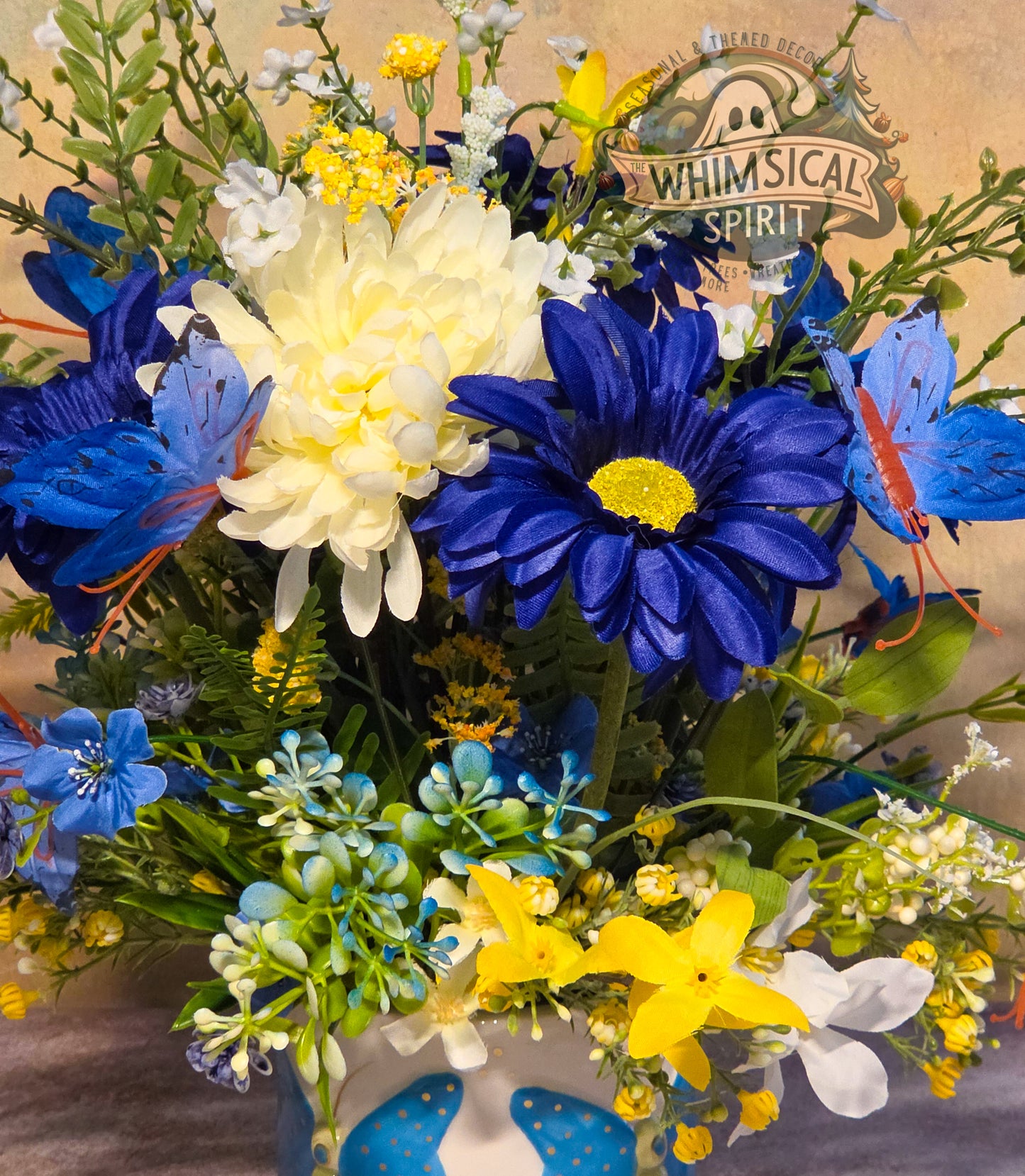 Blue Meadow Flutter - Spring Butterfly Wildflower Centerpiece