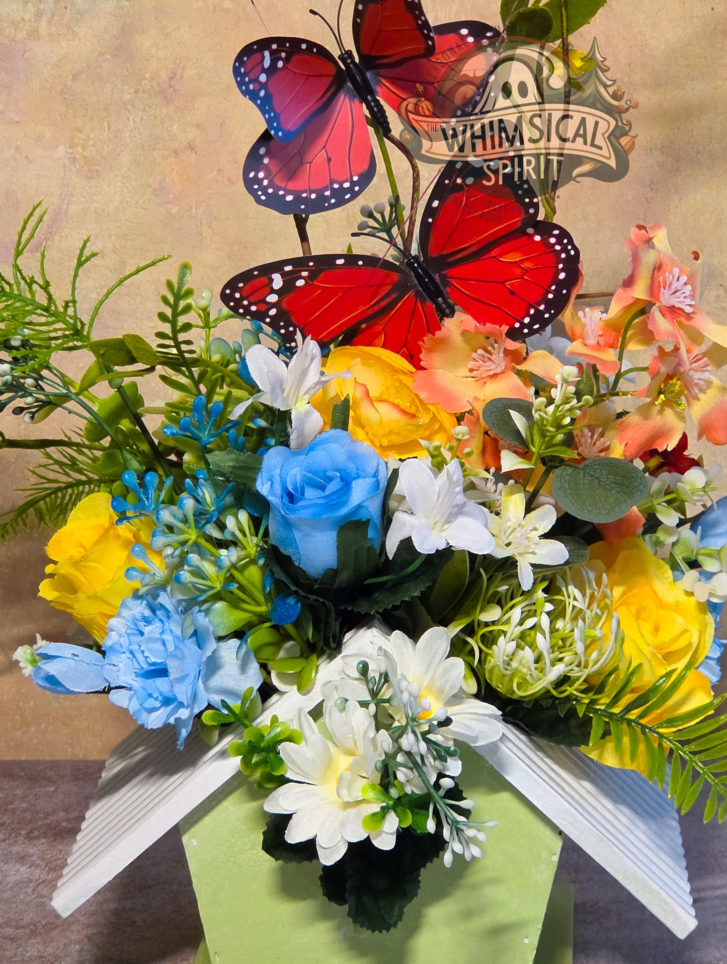 Butterfly Meadow Cottage - Spring Birdhouse Centerpiece