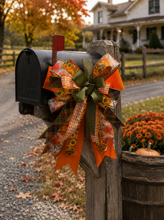 Large Fall Bow, Autumn Wreath Bow, Thanksgiving Bow, Seasonal Ribbon Bow, Fall Decor Bow for Front Door