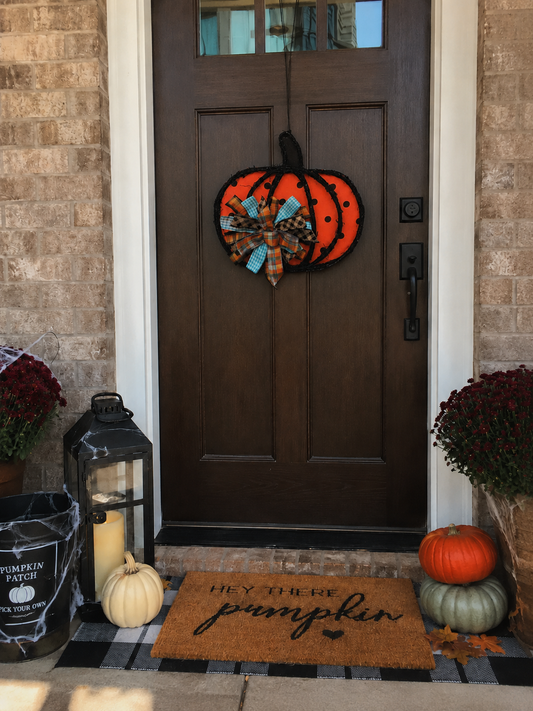 Pumpkin Patch Charm | Orange Pumpkin Door Hanger for Fall Porch Decor