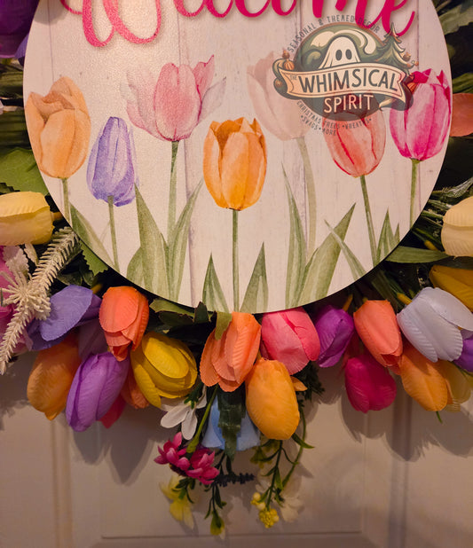 Meadow Bloom Welcome - Floral Tulip Bloom Everyday Welcome Wreath