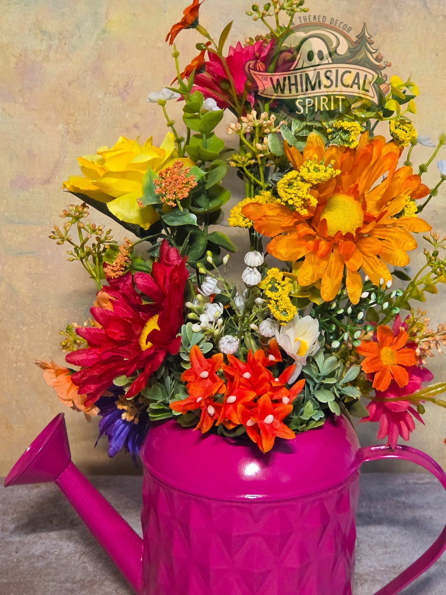 Petal Parade Jubilee - Spring Watering Can Tabletop Centerpiece