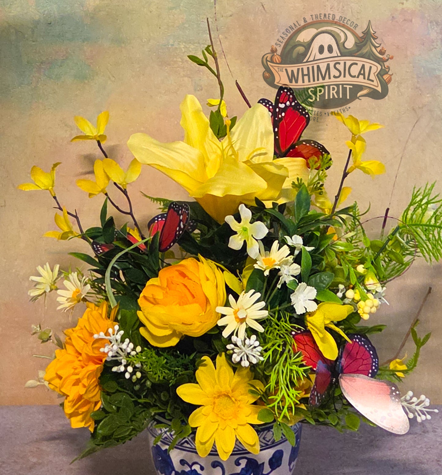 Porcelain Petal Drift - Butterfly Chinoiserie Floral Centerpiece