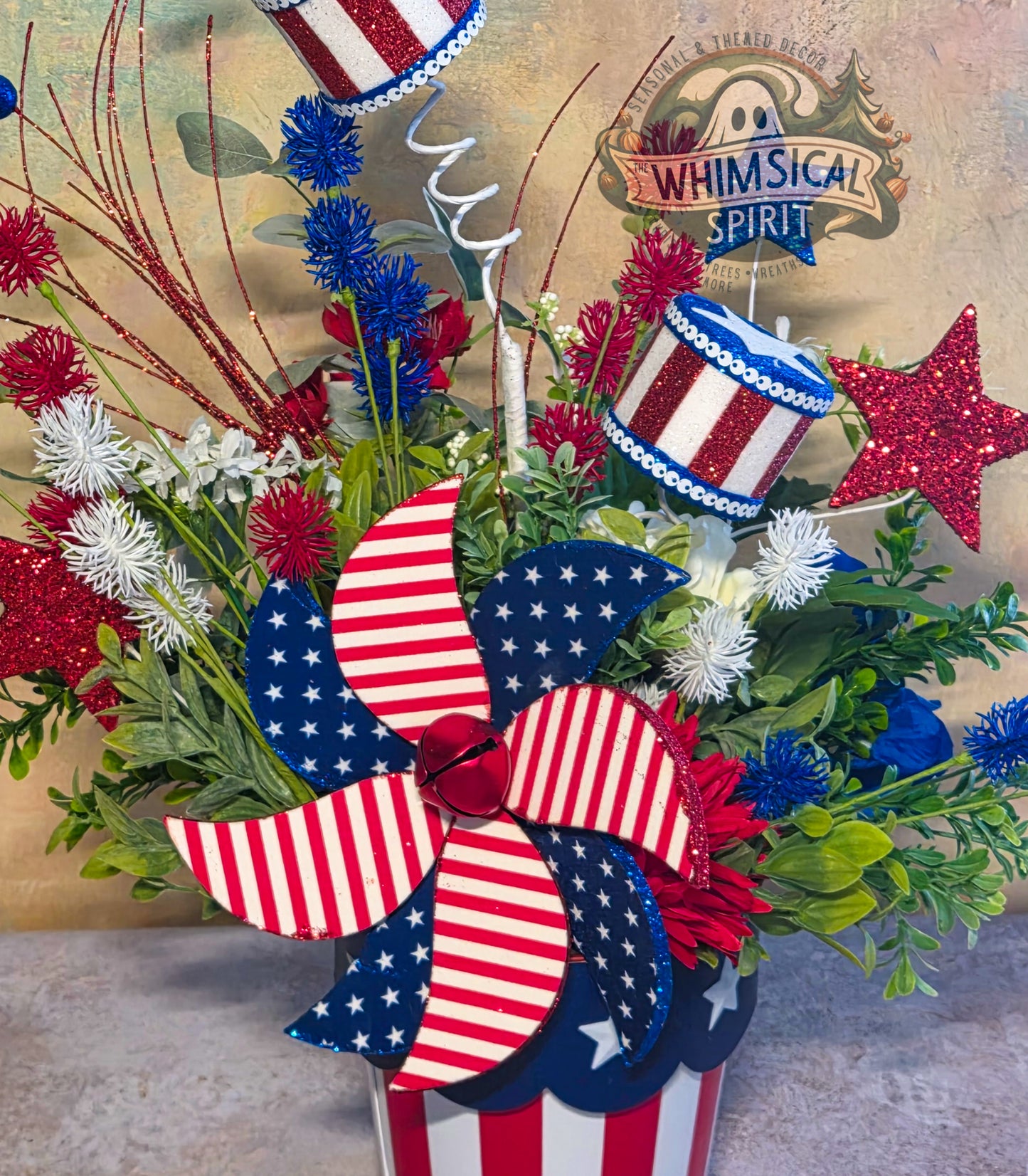 Red, White & Whirl Garden - 4th of July America 250 Patriotic Centerpiece