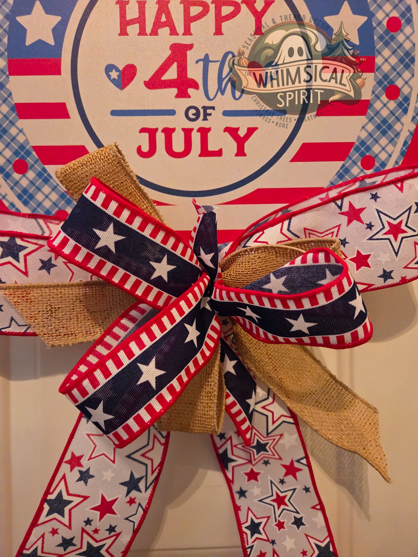 Stars & Stripes Salute - 4th of July Patriotic Door Hanger with Bow