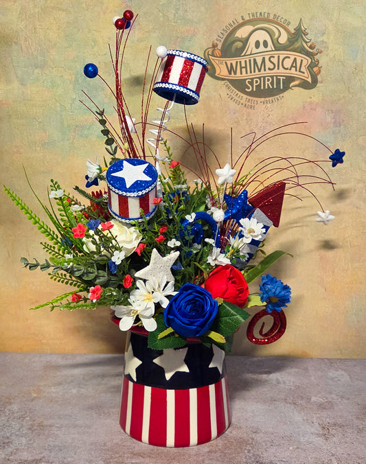 Stars & Stripes Spectacle - 4th of July Patriotic Top Hat Tabletop Centerpiece