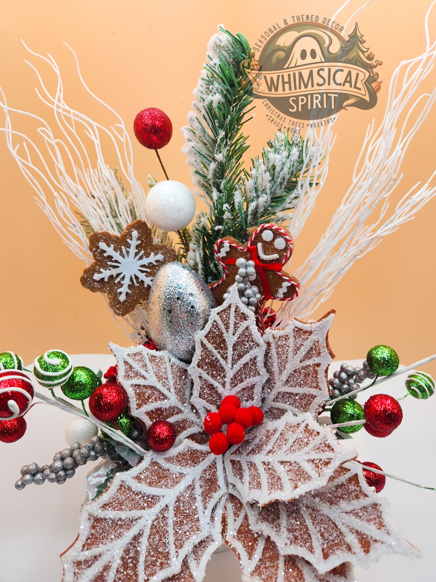 Frosted Confection - Christmas Gingerbread Evergreen Tabletop Centerpiece