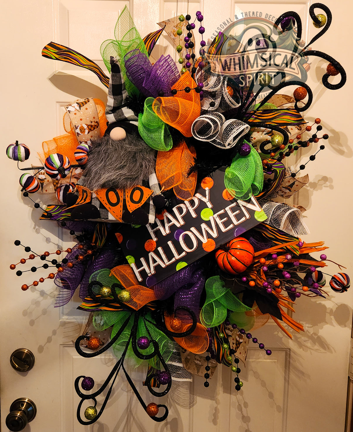 All Hallows Gnome - Halloween Gnome Welcome Evergreen Wreath The Whimsical Spirit