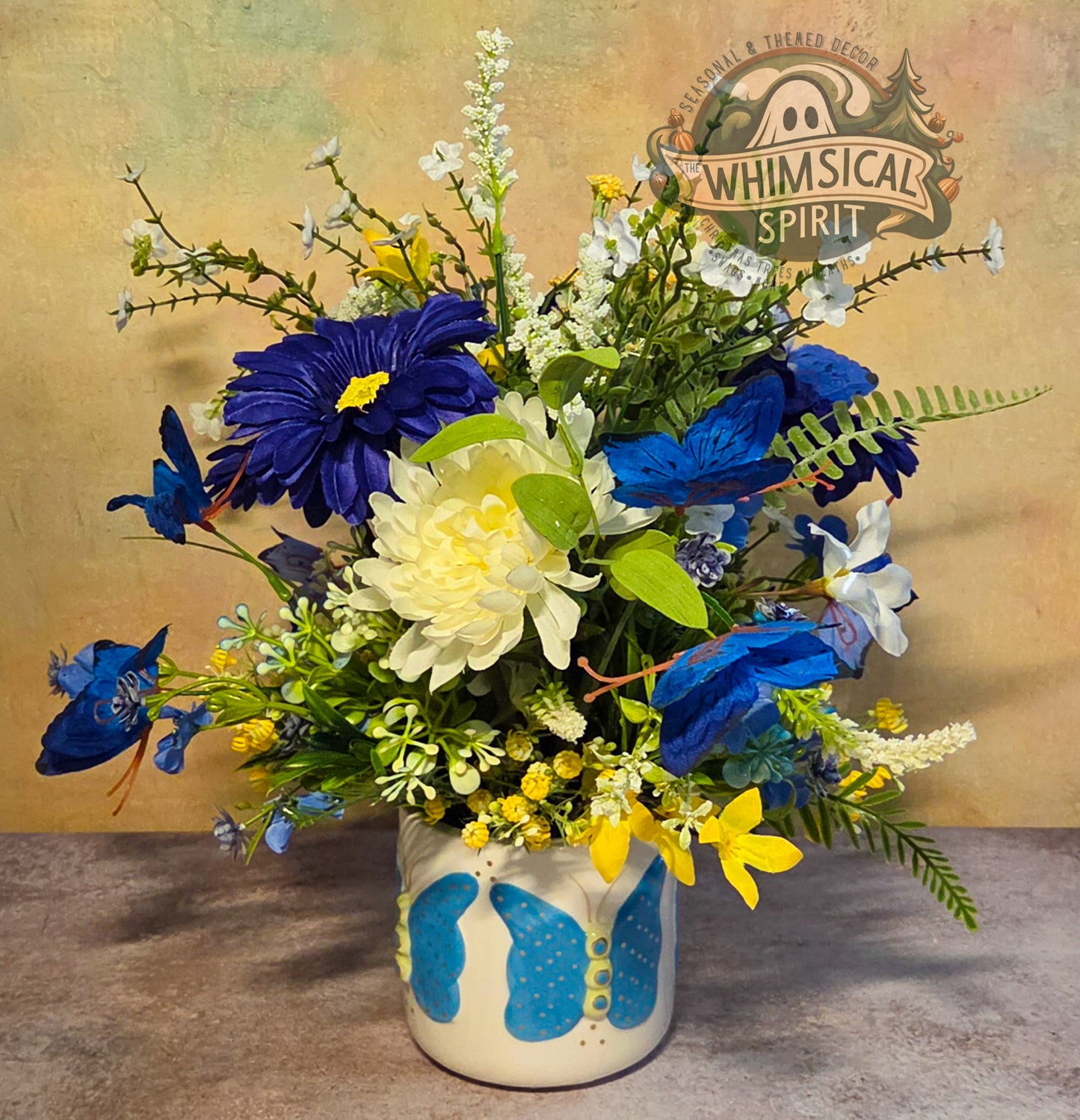 Blue Meadow Flutter - Spring Butterfly Wildflower Centerpiece