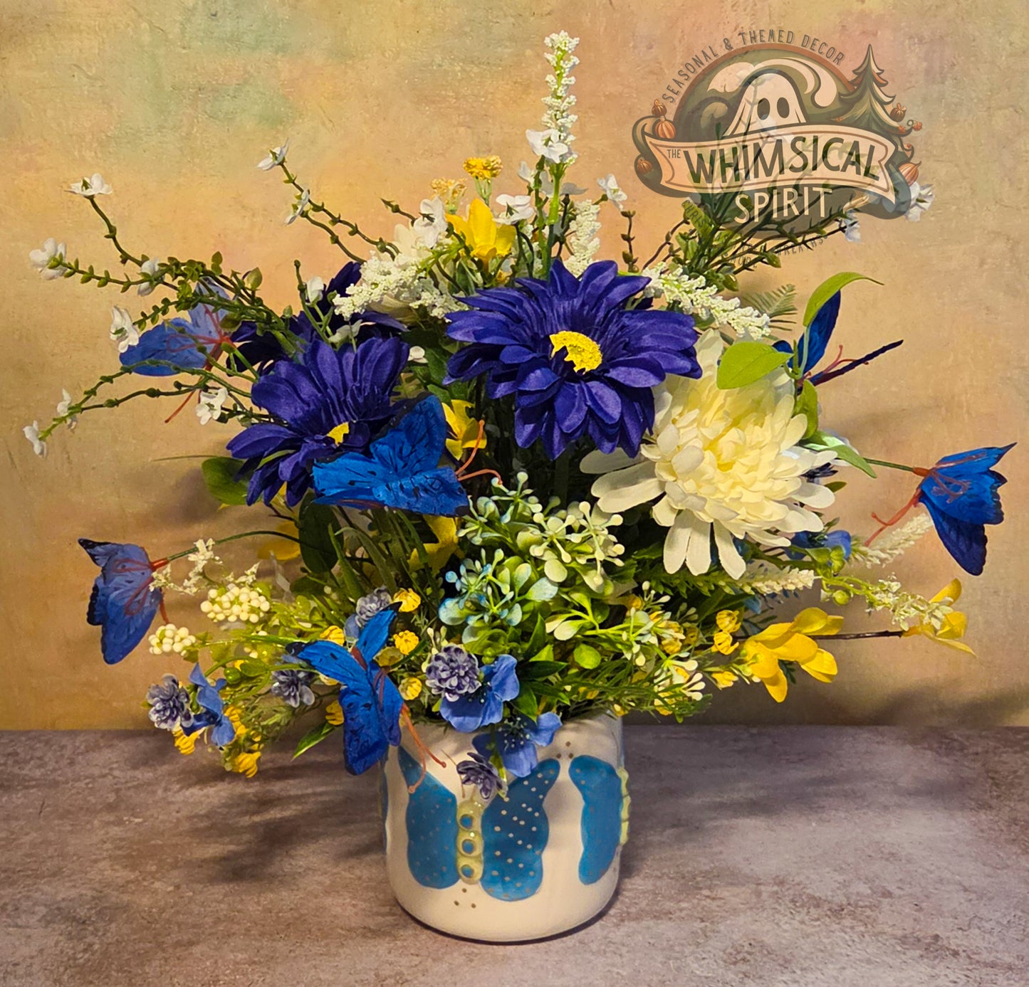 Blue Meadow Flutter - Spring Butterfly Wildflower Centerpiece