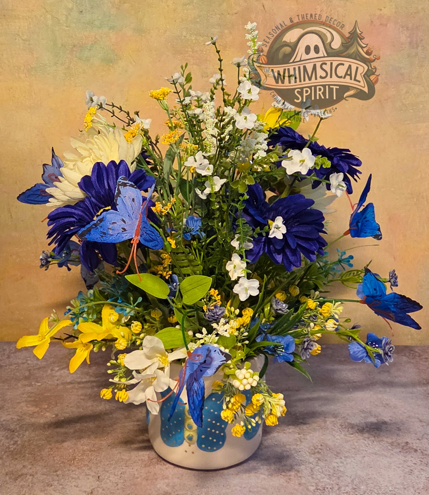 Blue Meadow Flutter - Spring Butterfly Wildflower Centerpiece