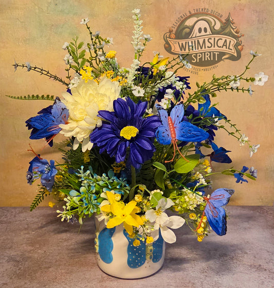 Blue Meadow Flutter - Spring Butterfly Wildflower Centerpiece
