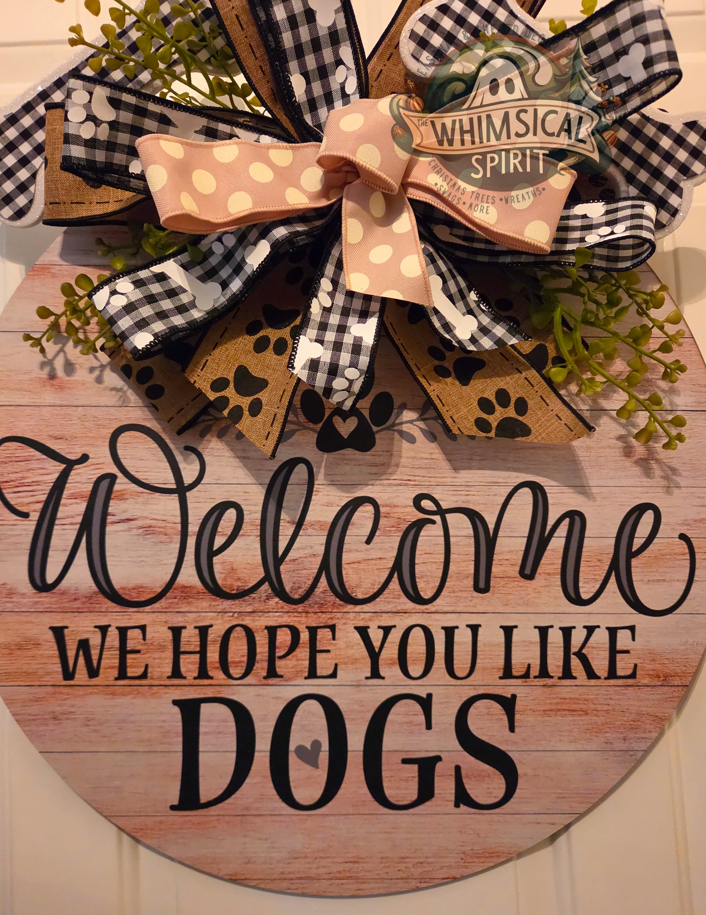 Bone Sweet Home - Dog Lover Welcome Home Greenery Door Hanger with Bow