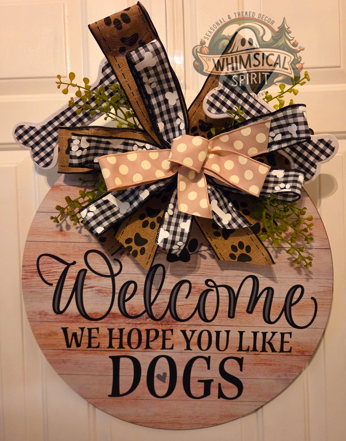 Bone Sweet Home - Dog Lover Welcome Home Greenery Door Hanger with Bow