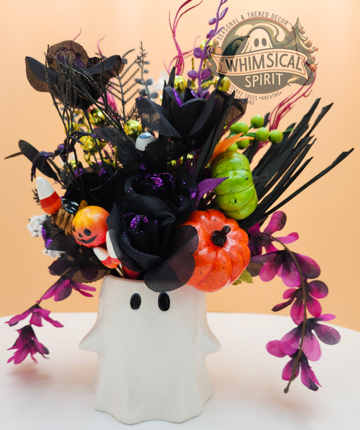 Boo-tiful Blooms - Halloween Ghost Tabletop Centerpiece The Whimsical Spirit
