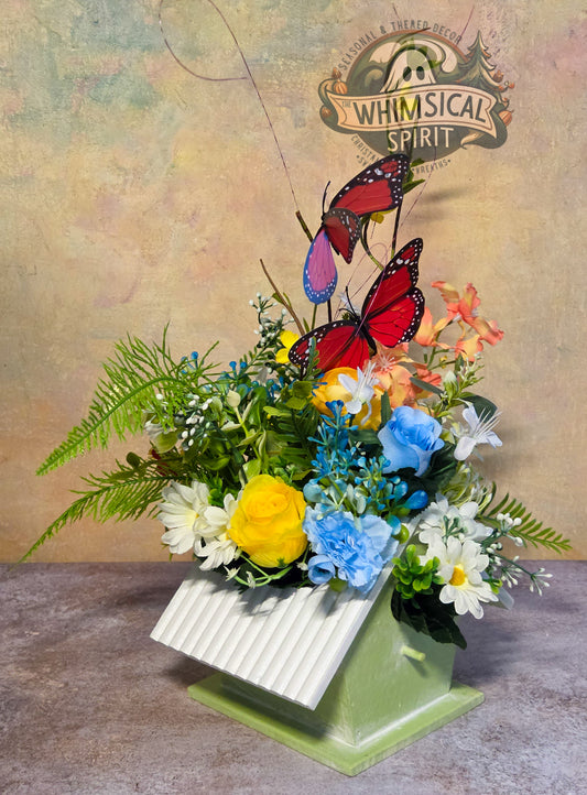Butterfly Meadow Cottage - Spring Birdhouse Centerpiece