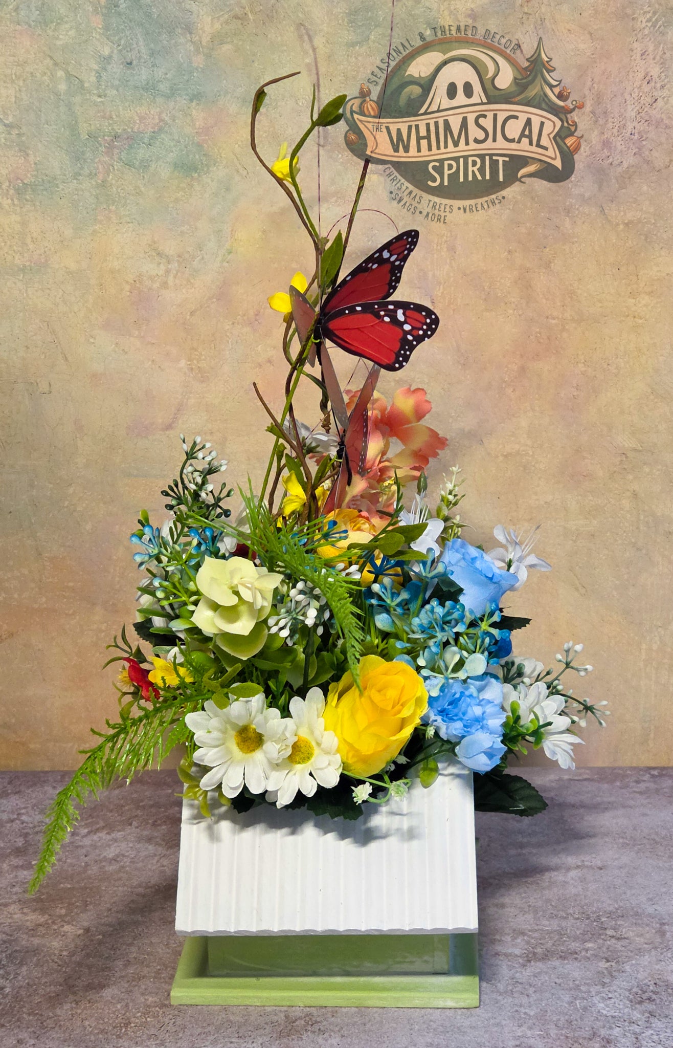 Butterfly Meadow Cottage - Spring Birdhouse Centerpiece