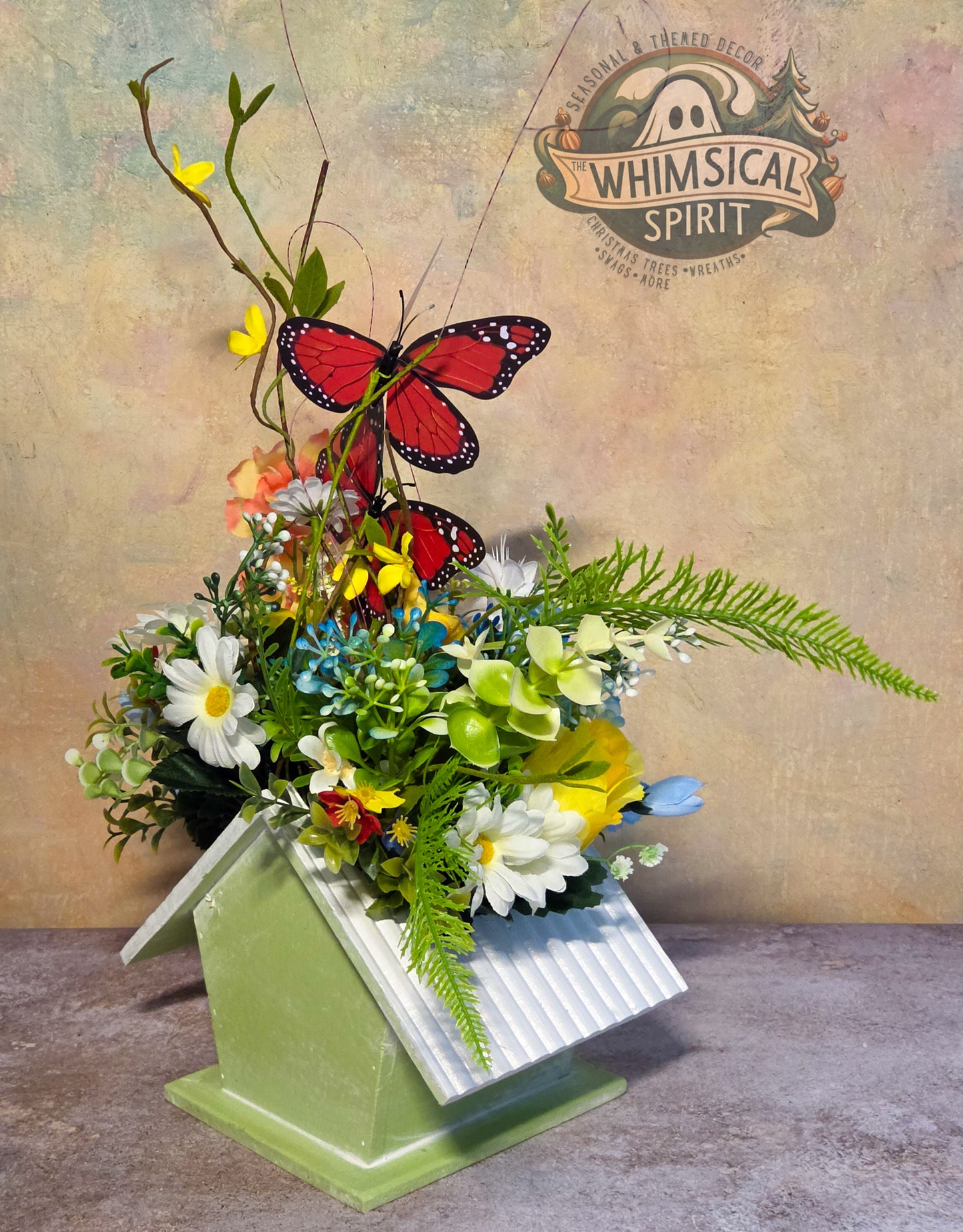Butterfly Meadow Cottage - Spring Birdhouse Centerpiece