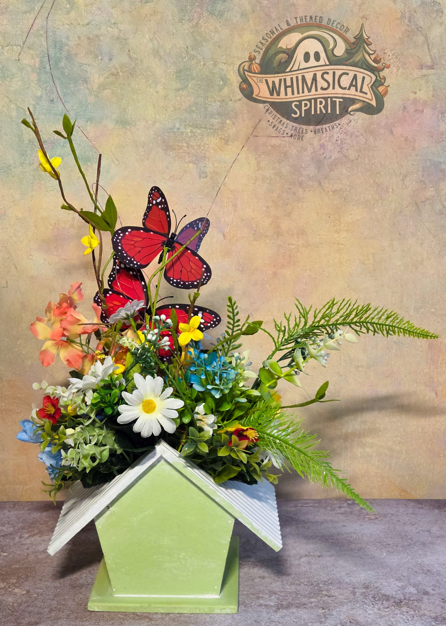 Butterfly Meadow Cottage - Spring Birdhouse Centerpiece