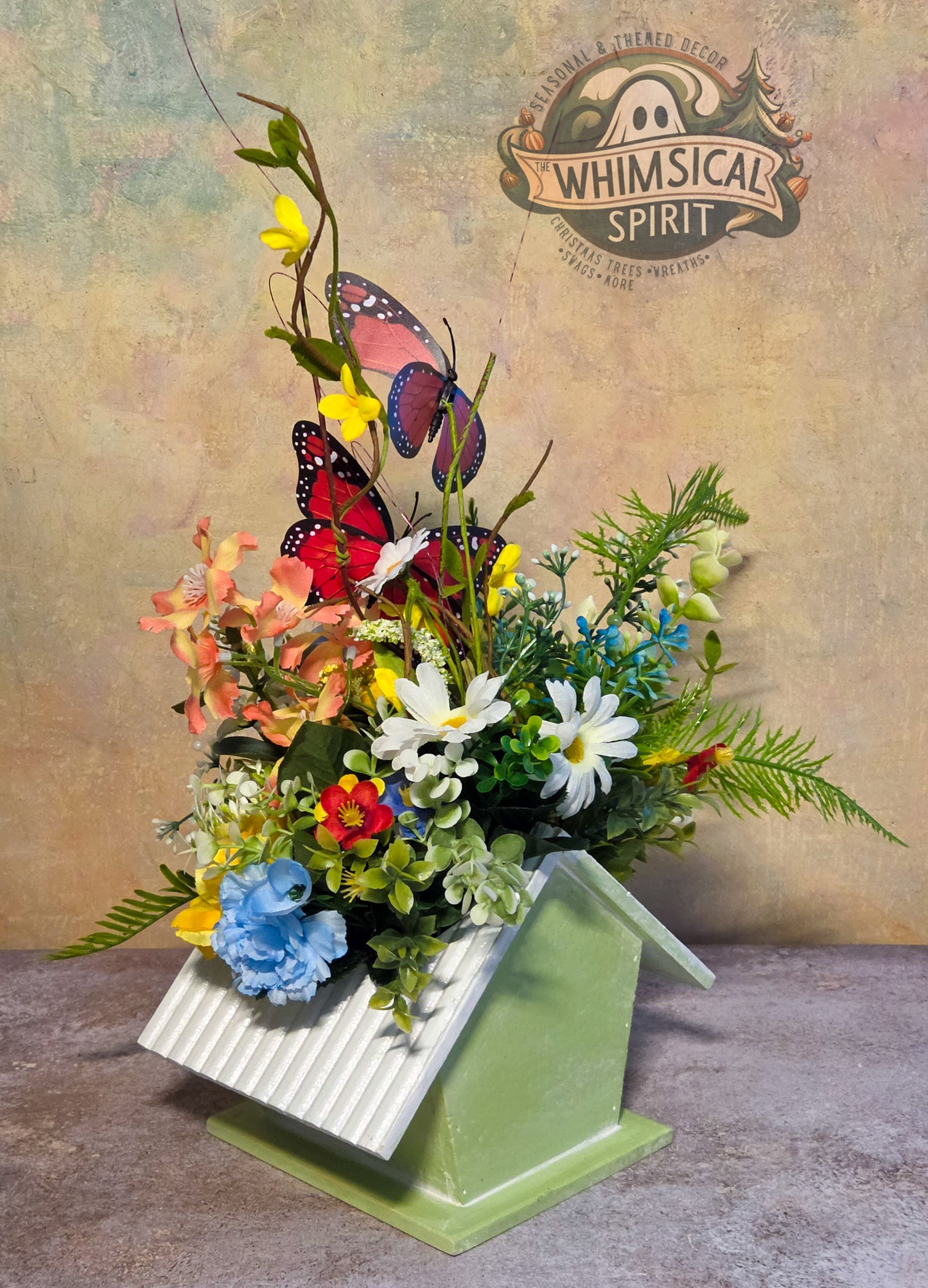 Butterfly Meadow Cottage - Spring Birdhouse Centerpiece