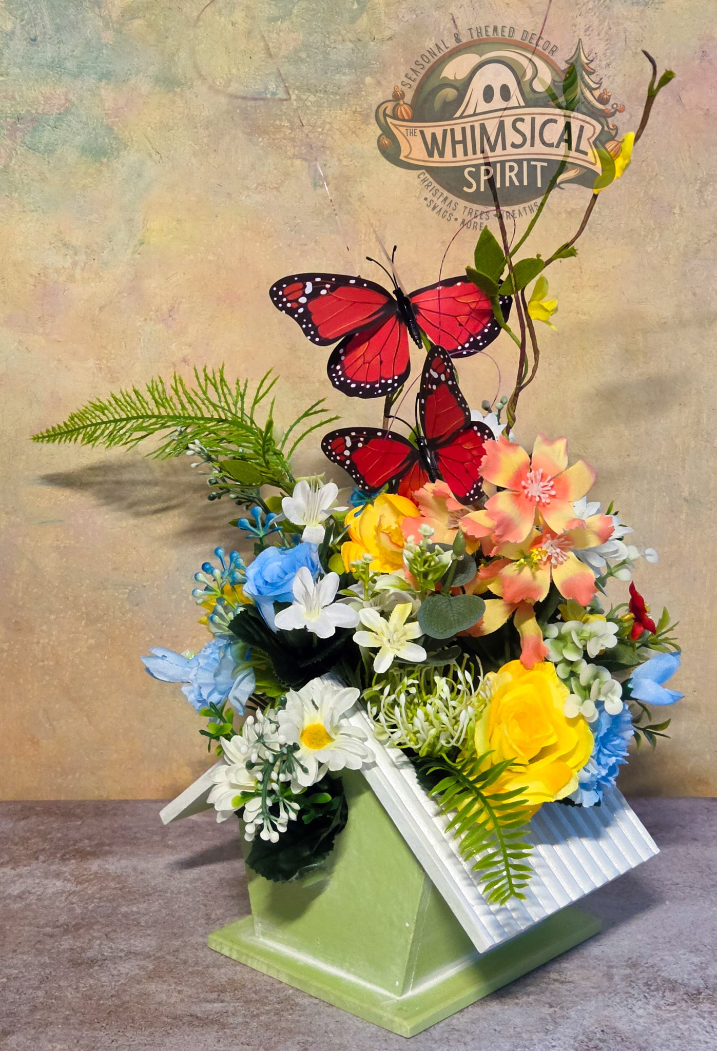 Butterfly Meadow Cottage - Spring Birdhouse Centerpiece