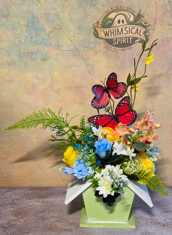 Butterfly Meadow Cottage - Spring Birdhouse Centerpiece
