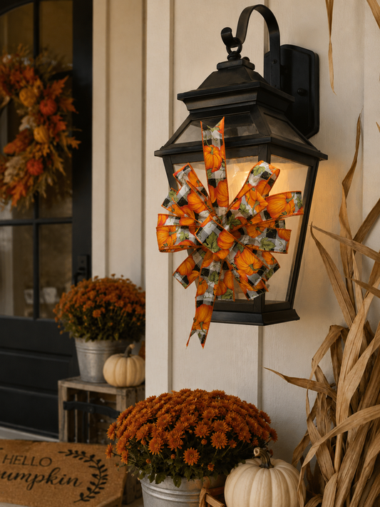 Fall Pumpkin Bow, Pumpkin Wreath Bow, Pumpkin Ribbon Bow, Fall Door Bow, Buffalo Plaid Pumpkin Bow
