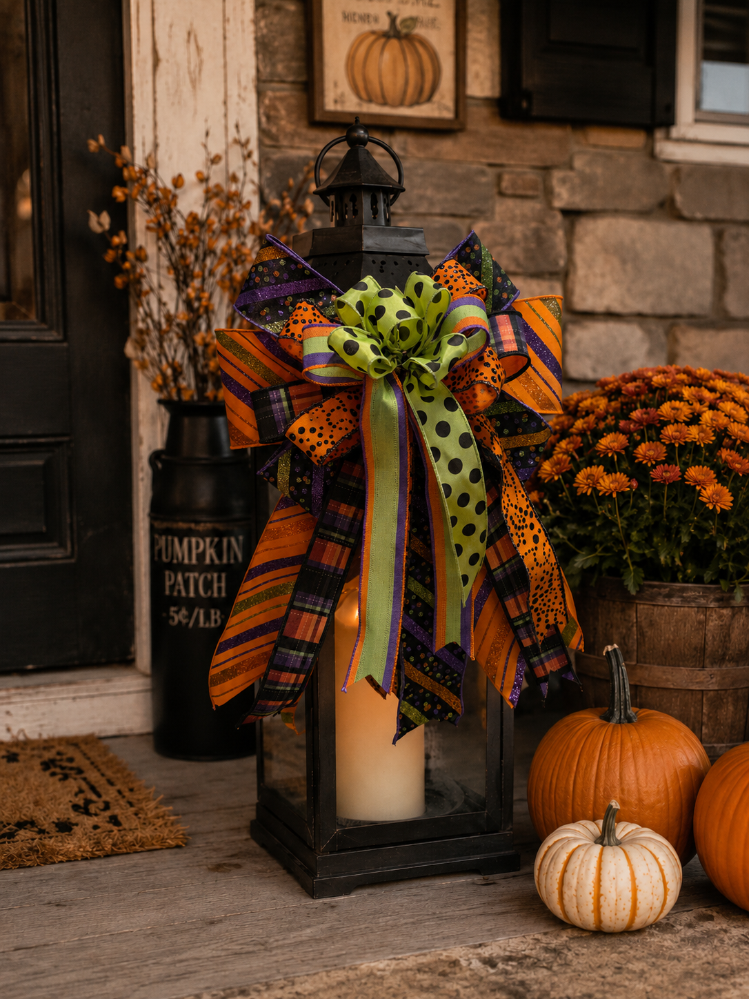 Large Halloween Bow, Halloween Wreath Bow, Halloween Mailbox Bow, Spooky Halloween Bow, Orange Purple Green Halloween Bow