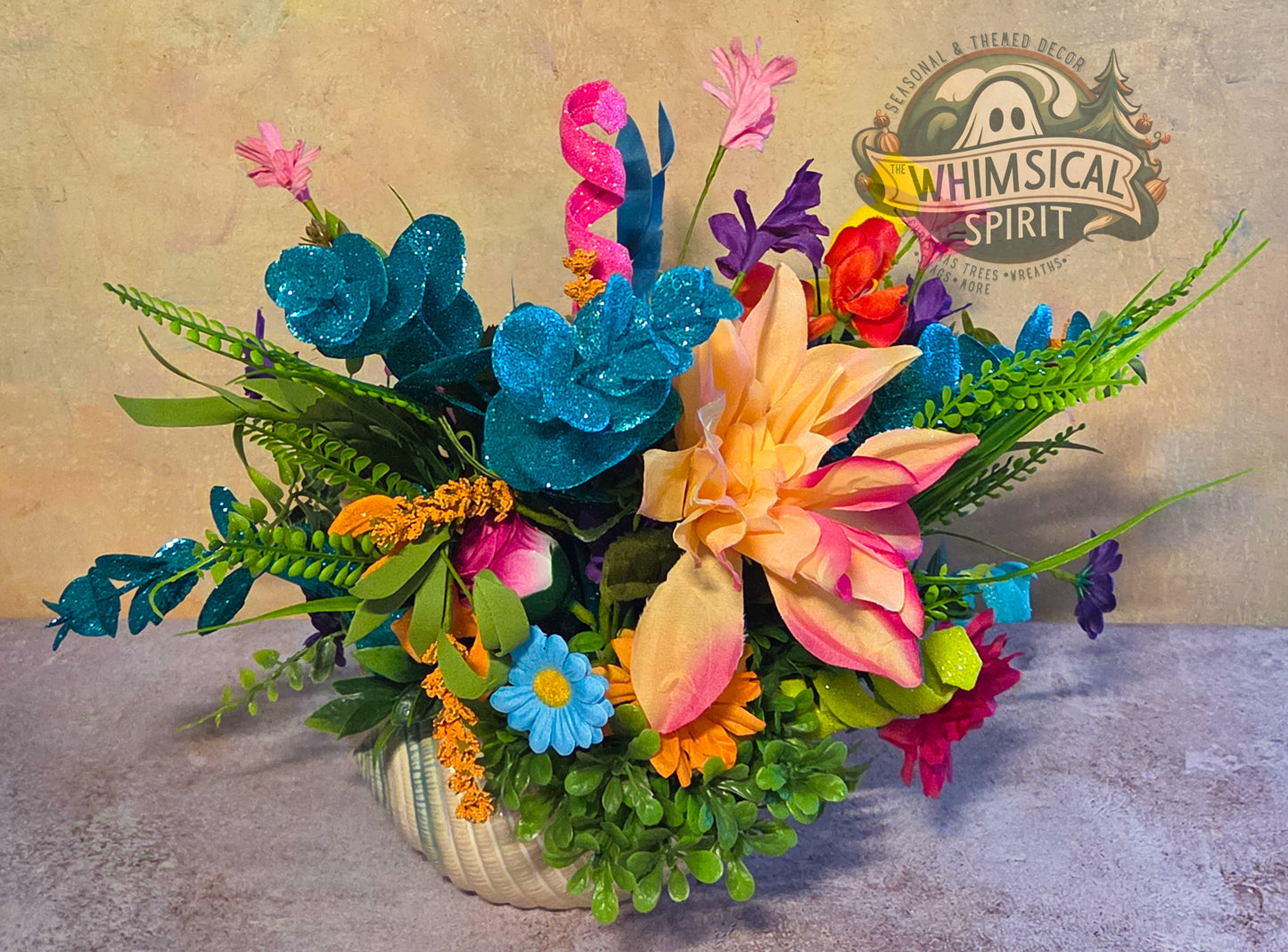 Coral Cove Garden - Ocean Beach-Day Seashell Floral Centerpiece