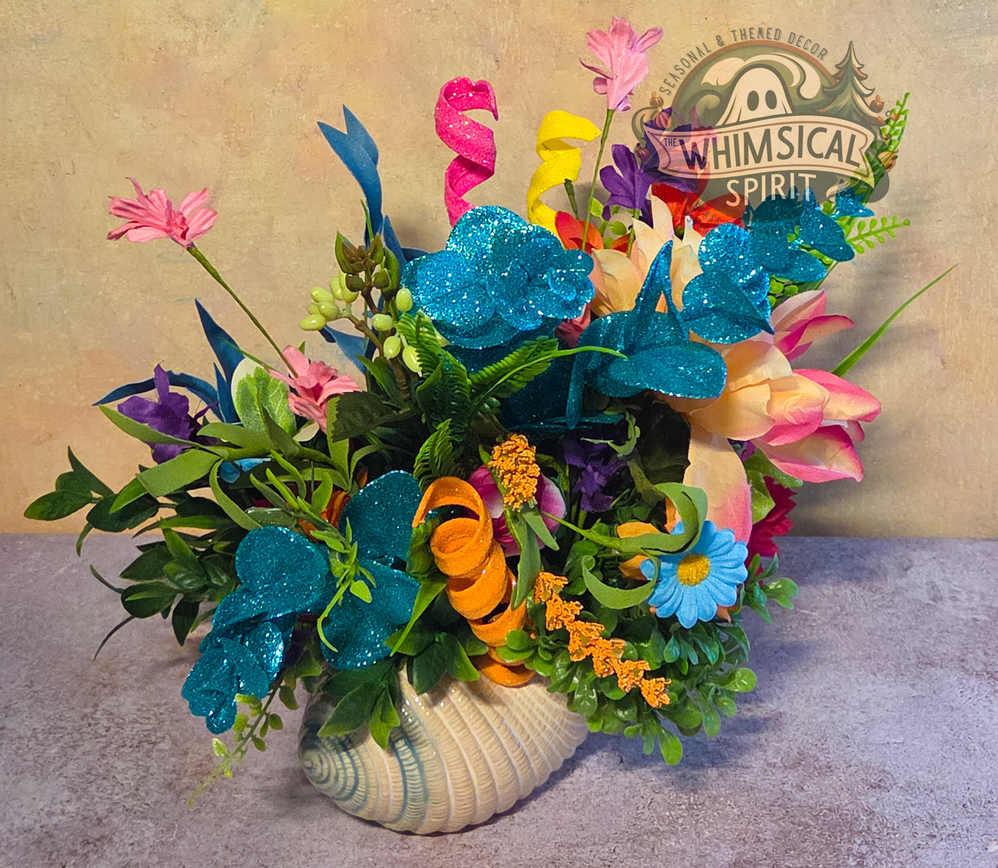Coral Cove Garden - Ocean Beach-Day Seashell Floral Centerpiece