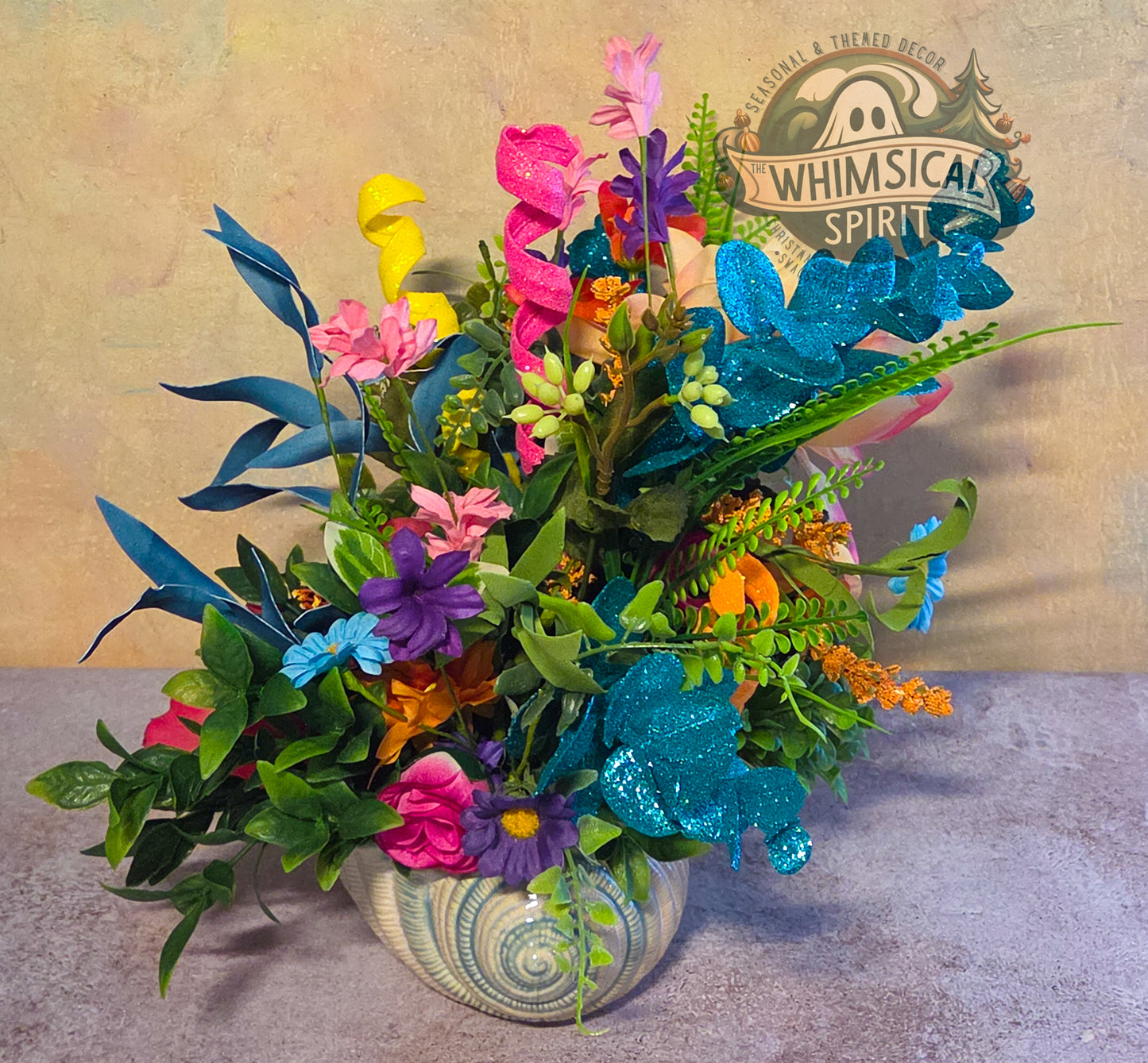 Coral Cove Garden - Ocean Beach-Day Seashell Floral Centerpiece