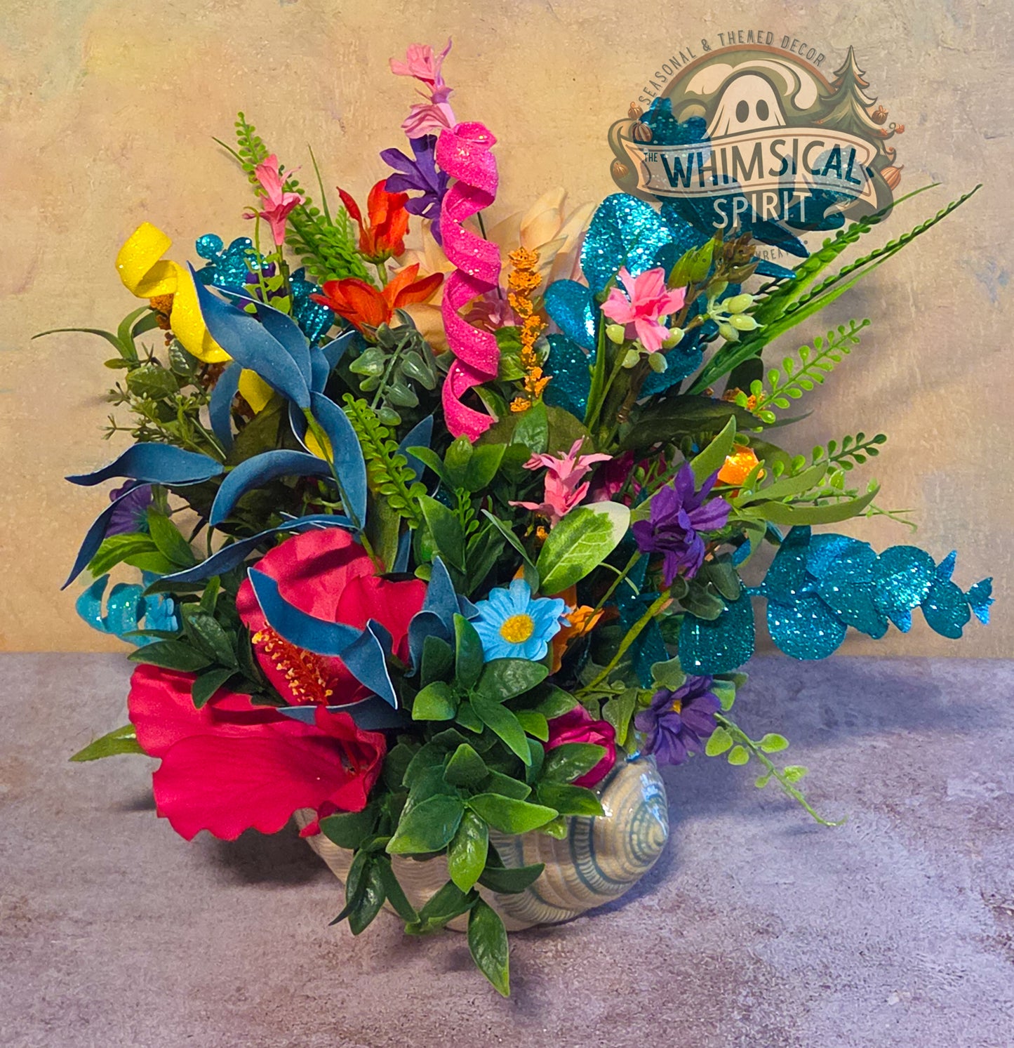 Coral Cove Garden - Ocean Beach-Day Seashell Floral Centerpiece