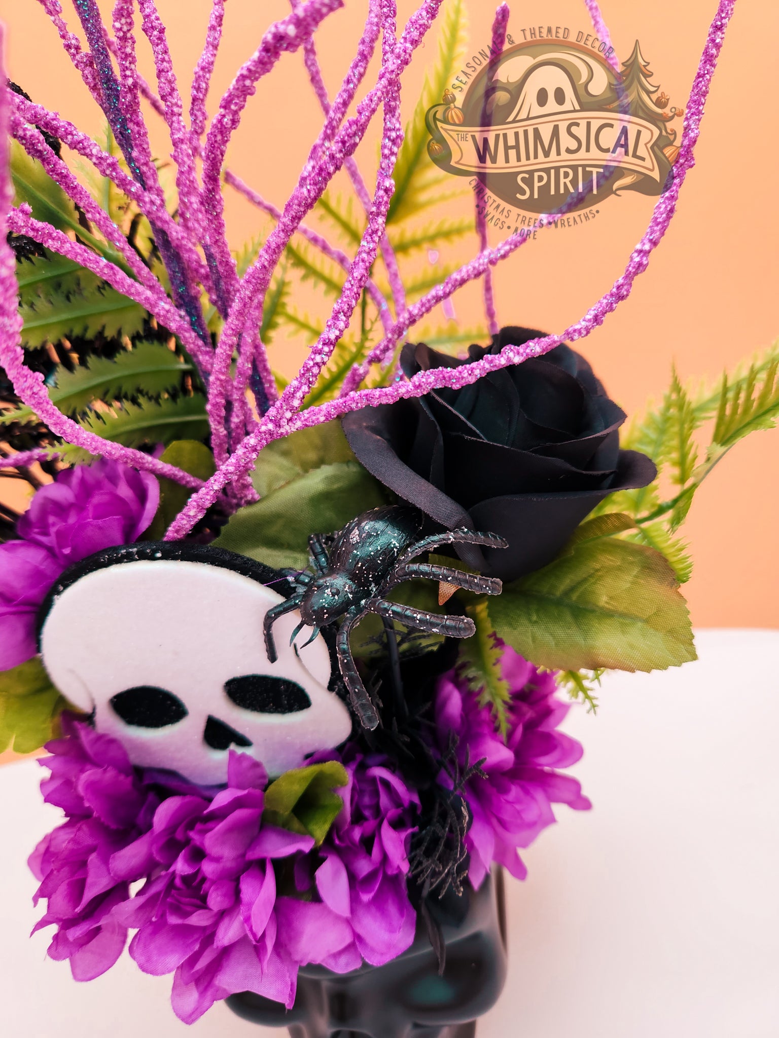 Deathly Blooms - Halloween Skull Tabletop Centerpiece The Whimsical Spirit