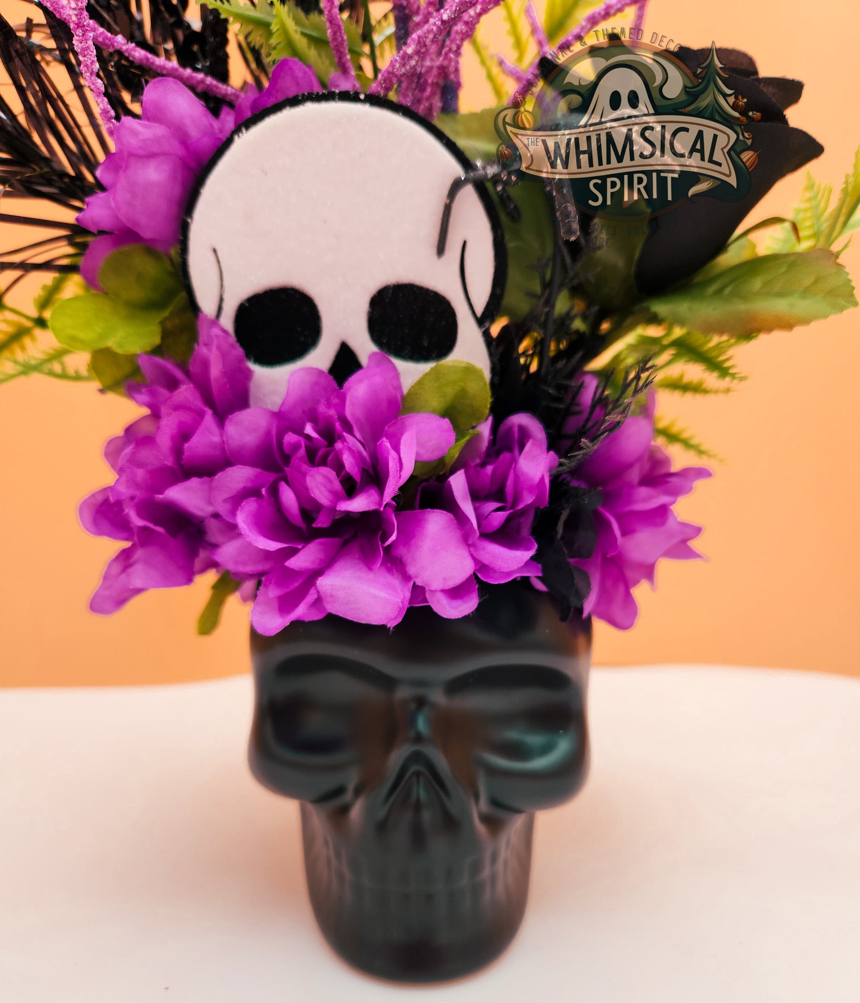 Deathly Blooms - Halloween Skull Tabletop Centerpiece The Whimsical Spirit