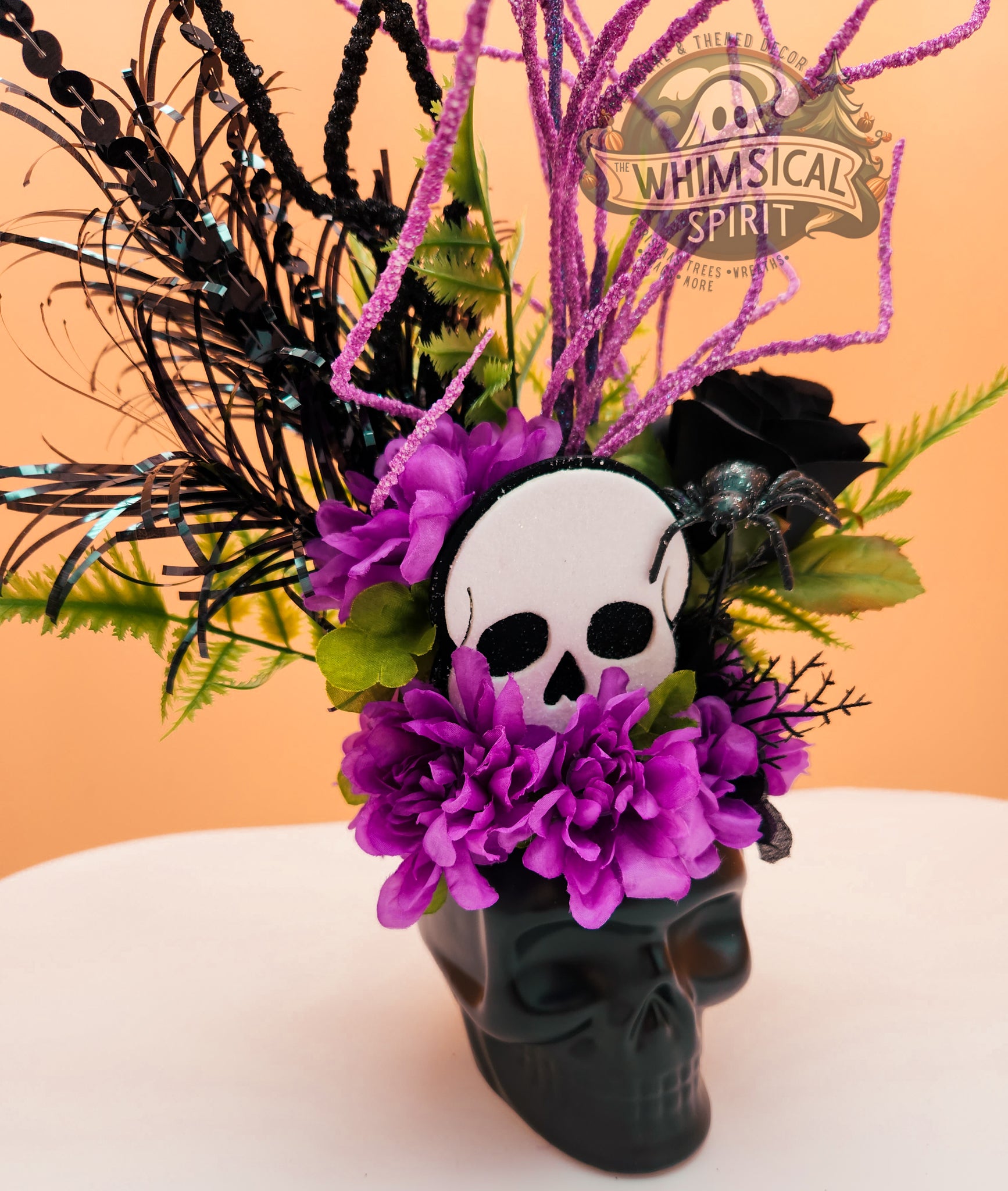 Deathly Blooms - Halloween Skull Tabletop Centerpiece The Whimsical Spirit