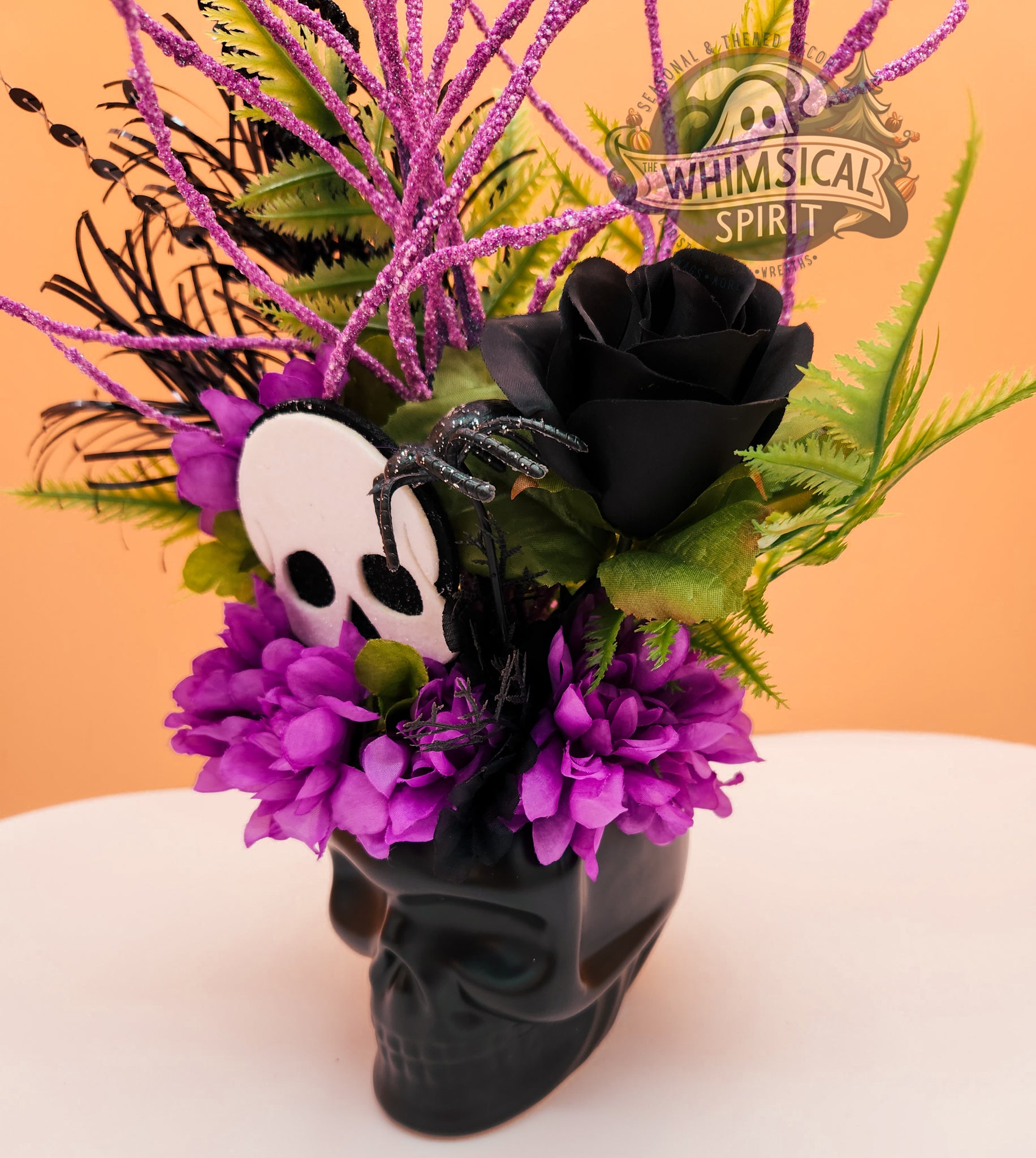 Deathly Blooms - Halloween Skull Tabletop Centerpiece The Whimsical Spirit