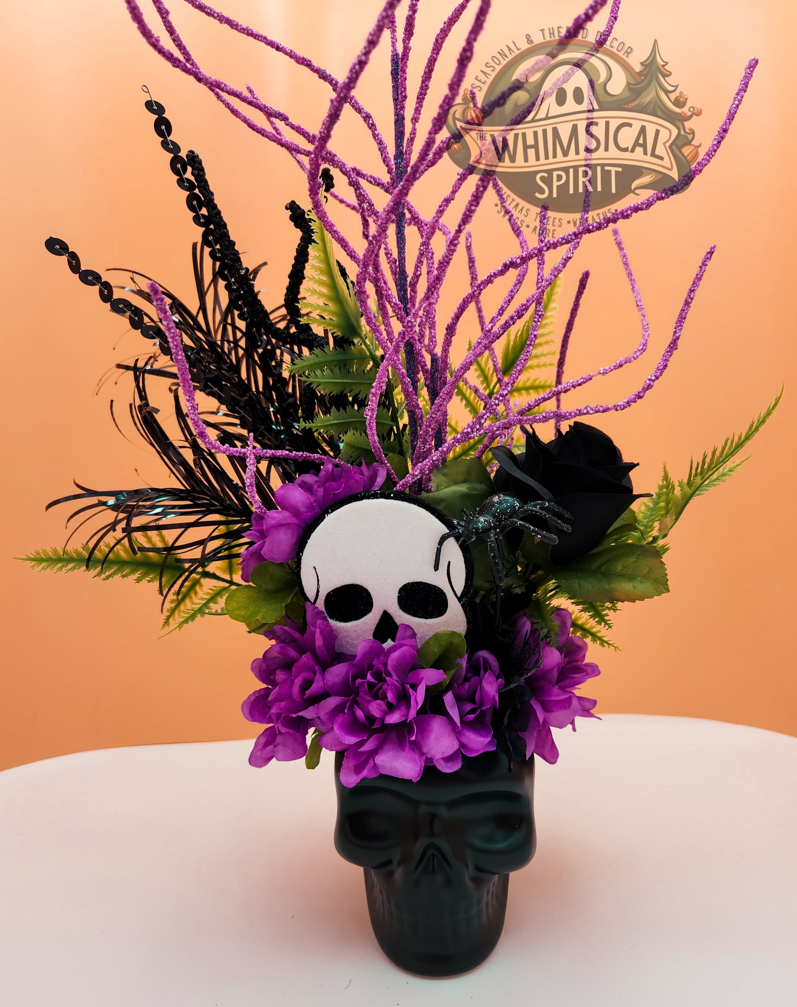 Deathly Blooms - Halloween Skull Tabletop Centerpiece The Whimsical Spirit