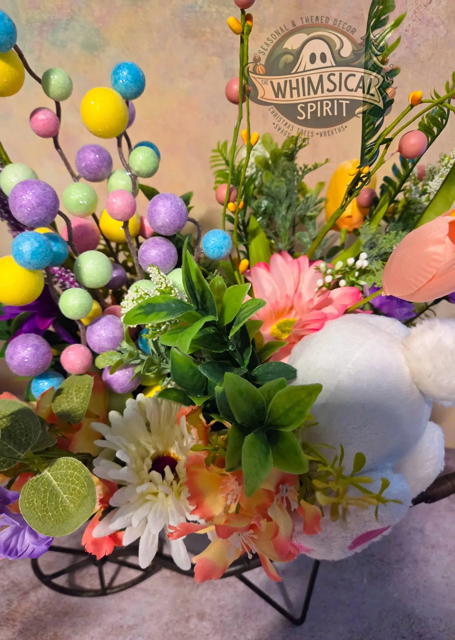 Easter Meadow Wheelbarrow - Easter Springtime Tabletop Centerpiece The Whimsical Spirit