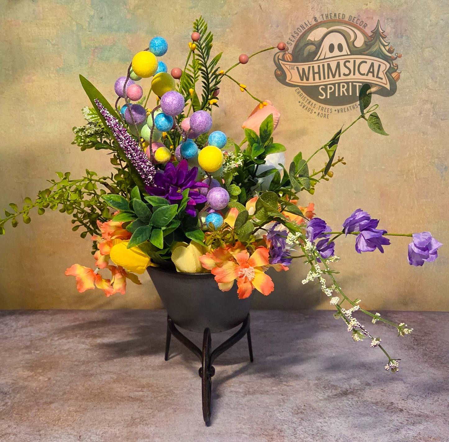Easter Meadow Wheelbarrow - Easter Springtime Tabletop Centerpiece