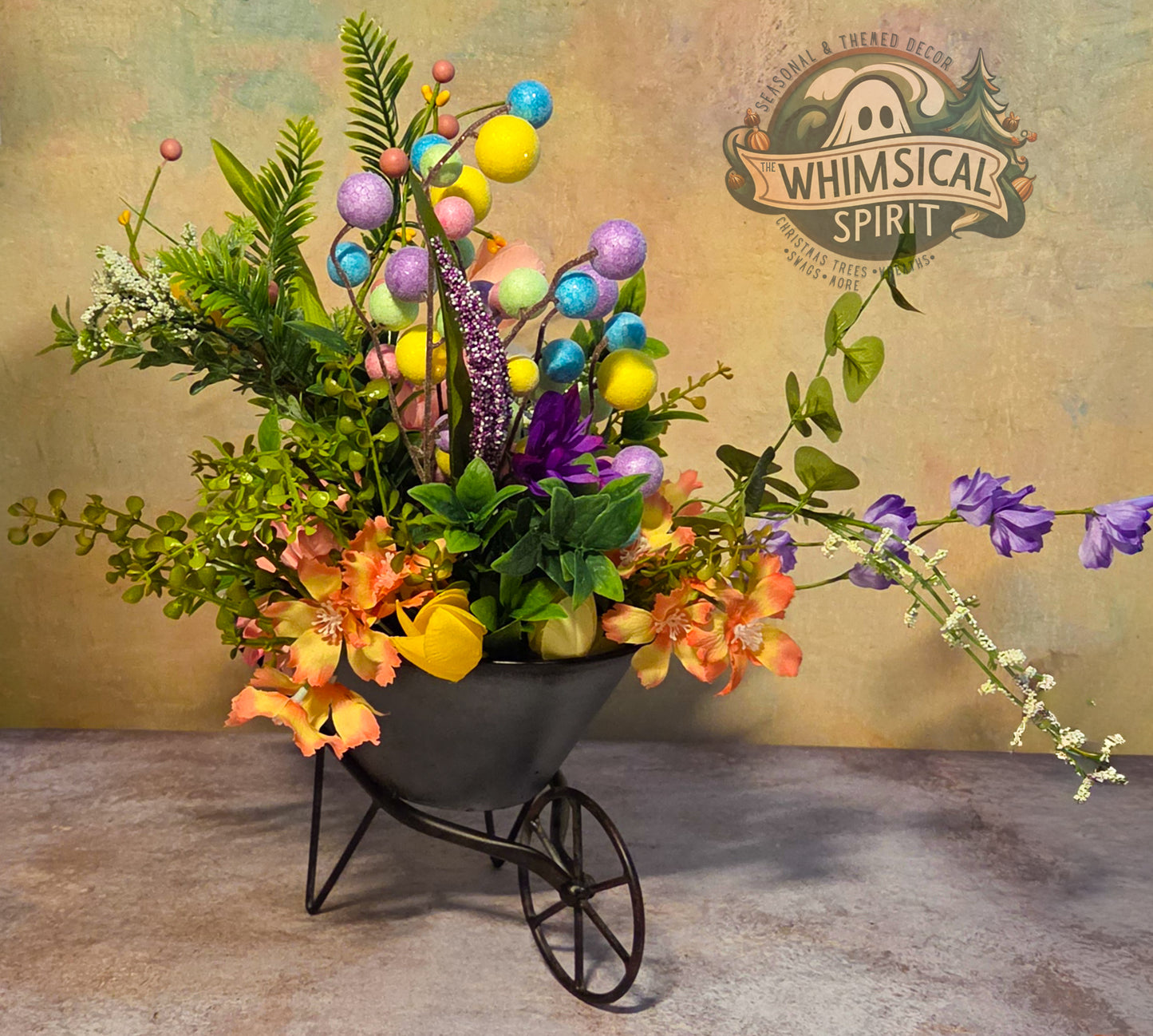 Easter Meadow Wheelbarrow - Easter Springtime Tabletop Centerpiece