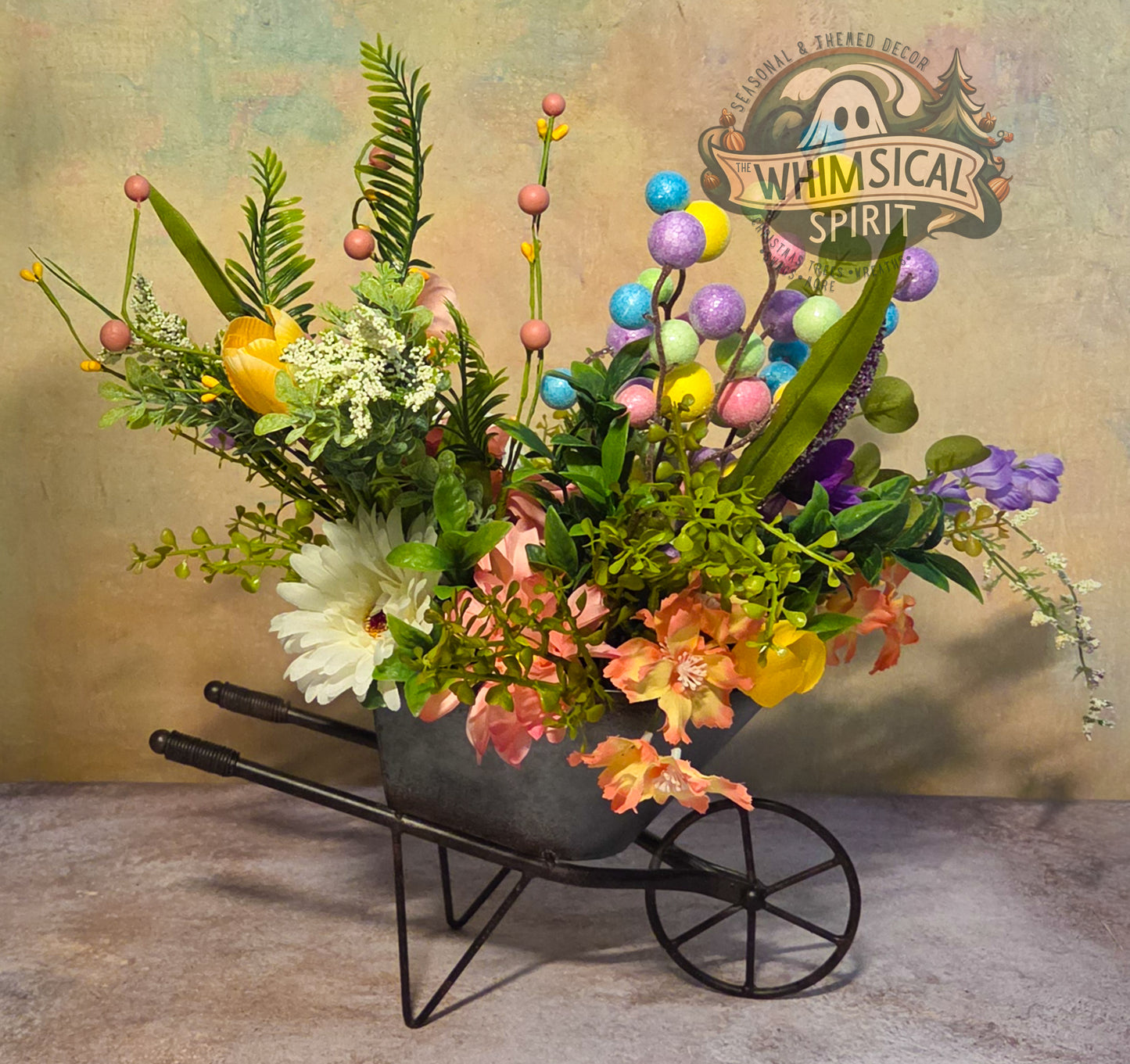 Easter Meadow Wheelbarrow - Easter Springtime Tabletop Centerpiece