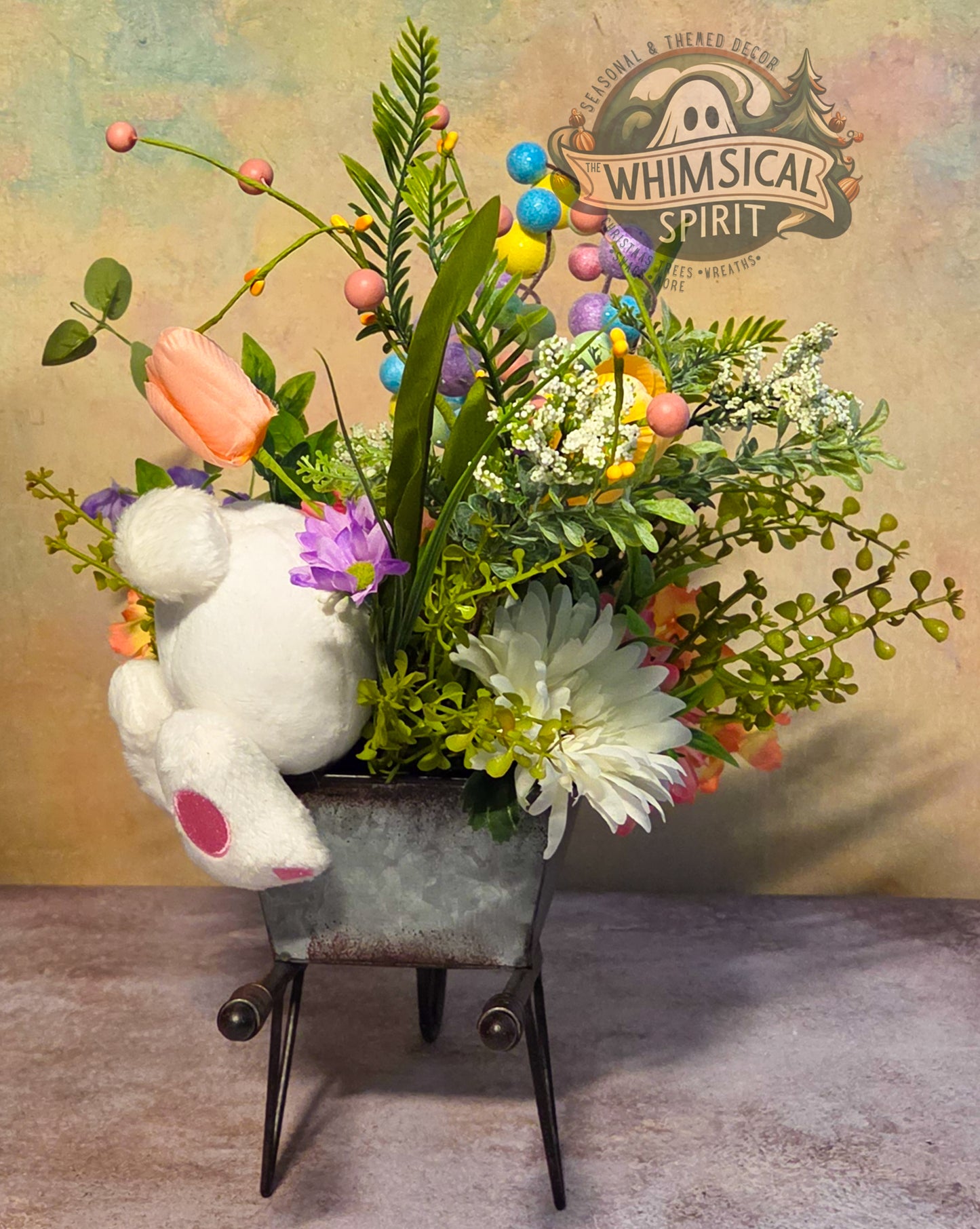 Easter Meadow Wheelbarrow - Easter Springtime Tabletop Centerpiece