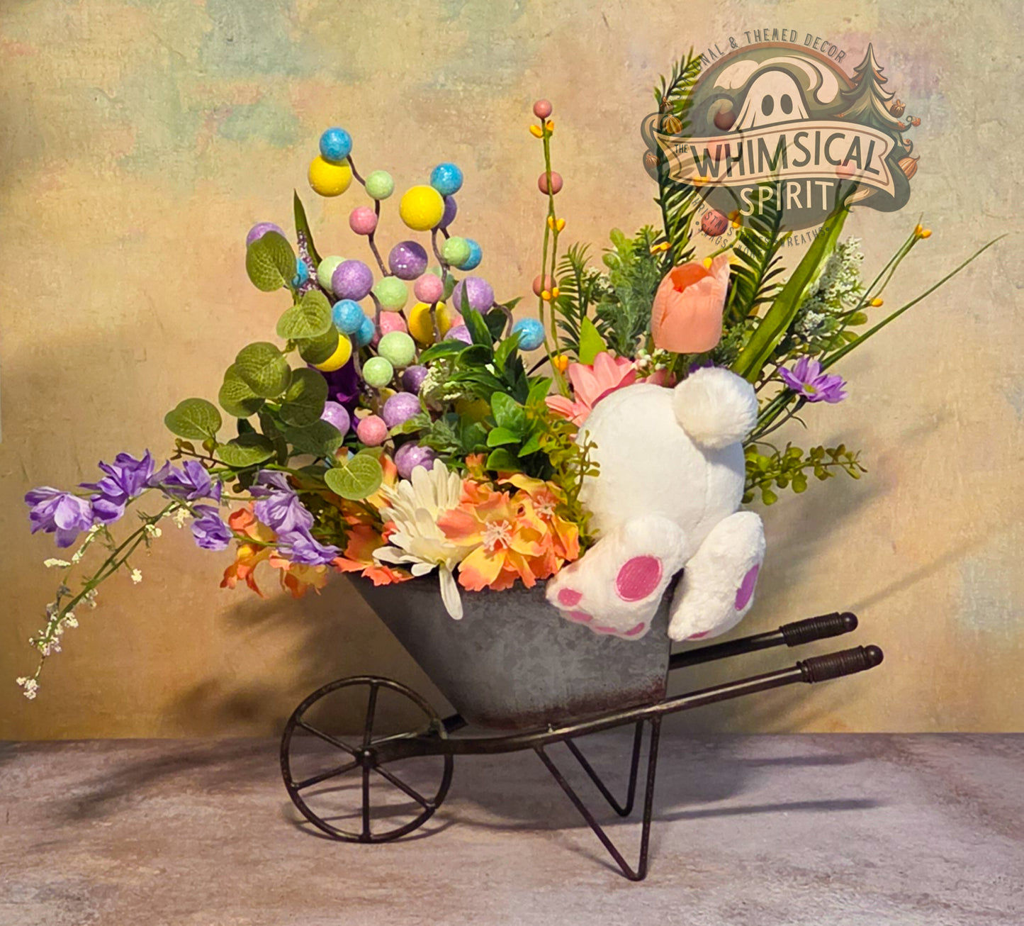 Easter Meadow Wheelbarrow - Easter Springtime Tabletop Centerpiece