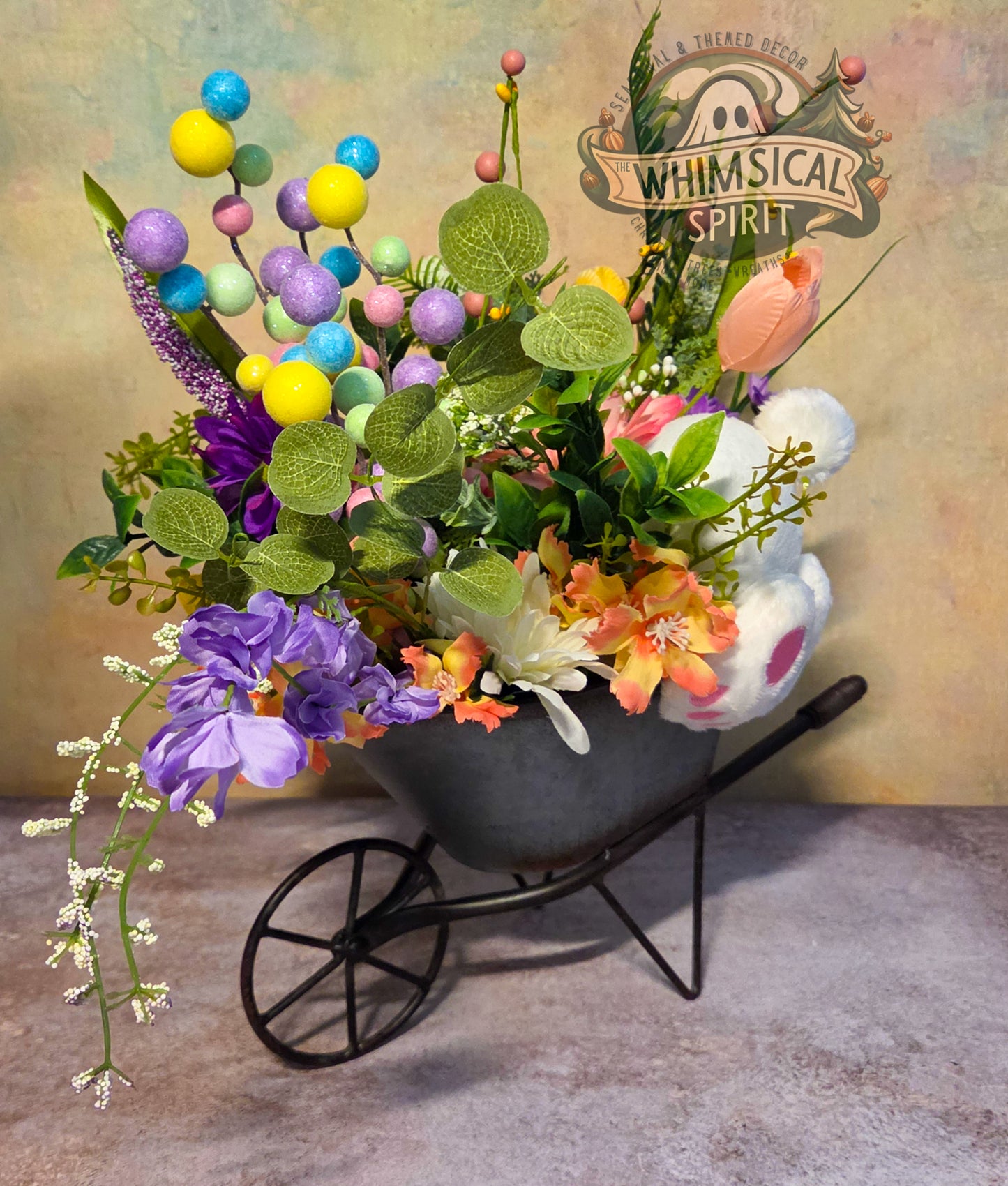 Easter Meadow Wheelbarrow - Easter Springtime Tabletop Centerpiece