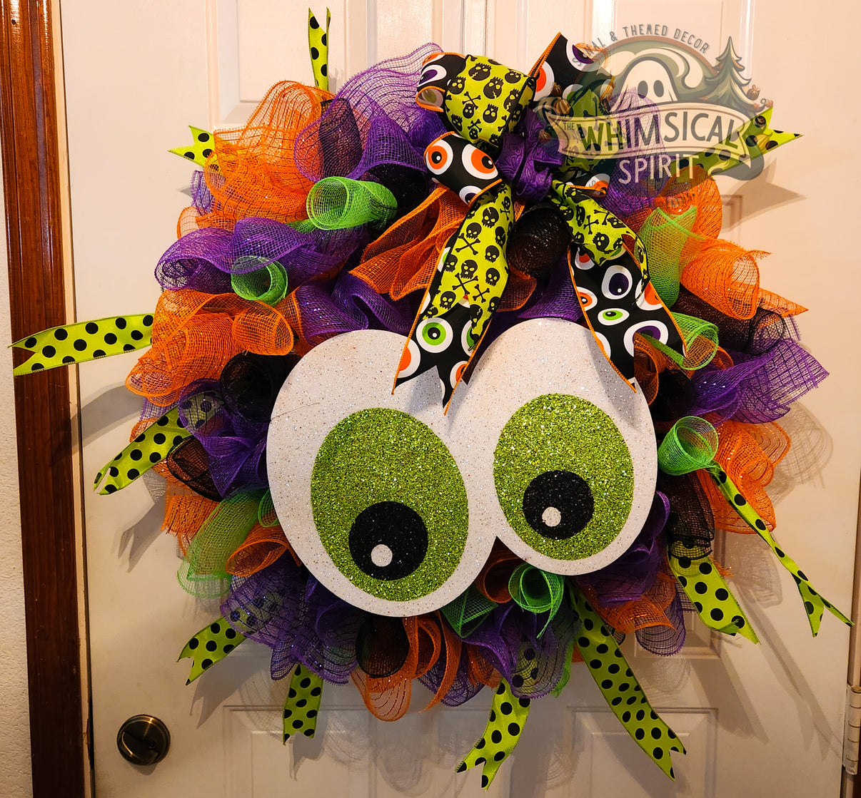 Eye See You (Green) - Halloween Eyeball Mesh Wreath The Whimsical Spirit