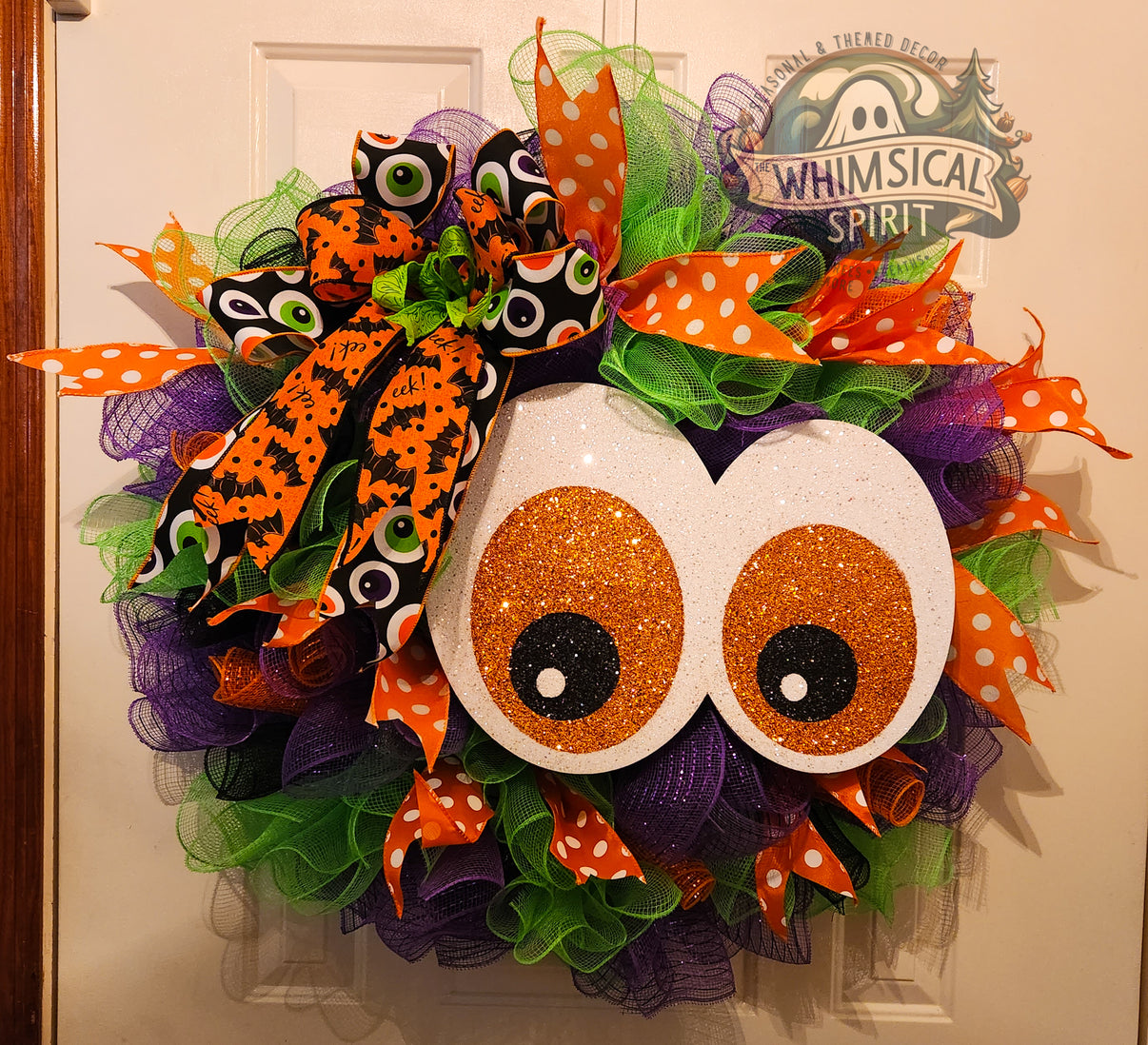 Eye See You (Orange) - Halloween Eyeball Mesh Wreath The Whimsical Spirit