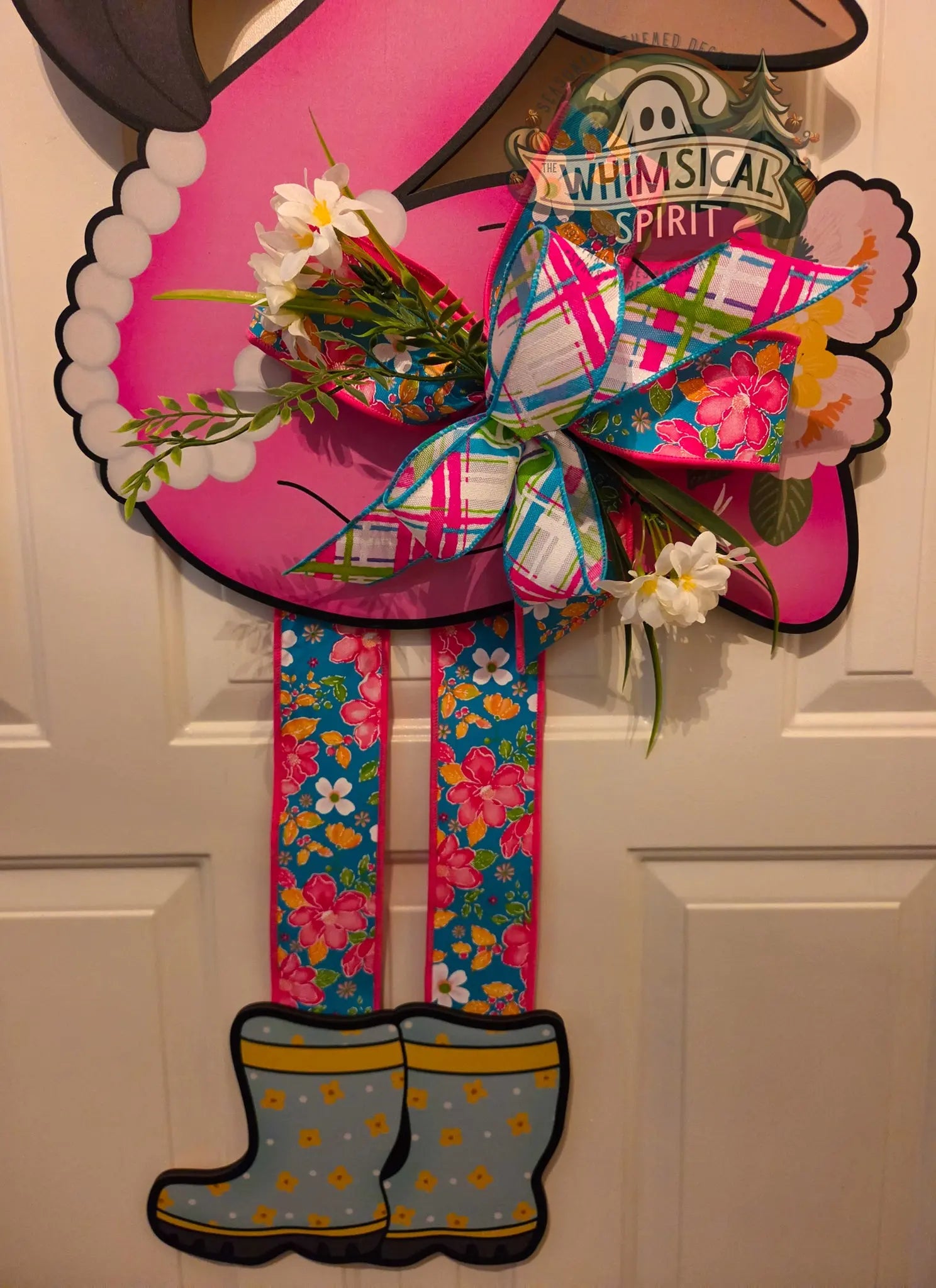 Flamingo Garden Stroll - Tropical Summer Flamingo Doorhanger with Bow The Whimsical Spirit