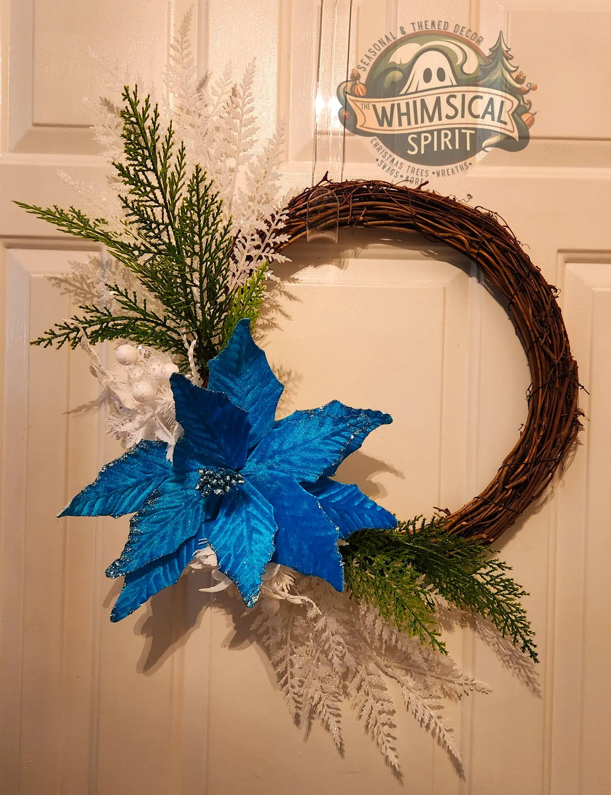 Frostpetal Holiday Ring - Christmas Winter Grapevine Wreath The Whimsical Spirit