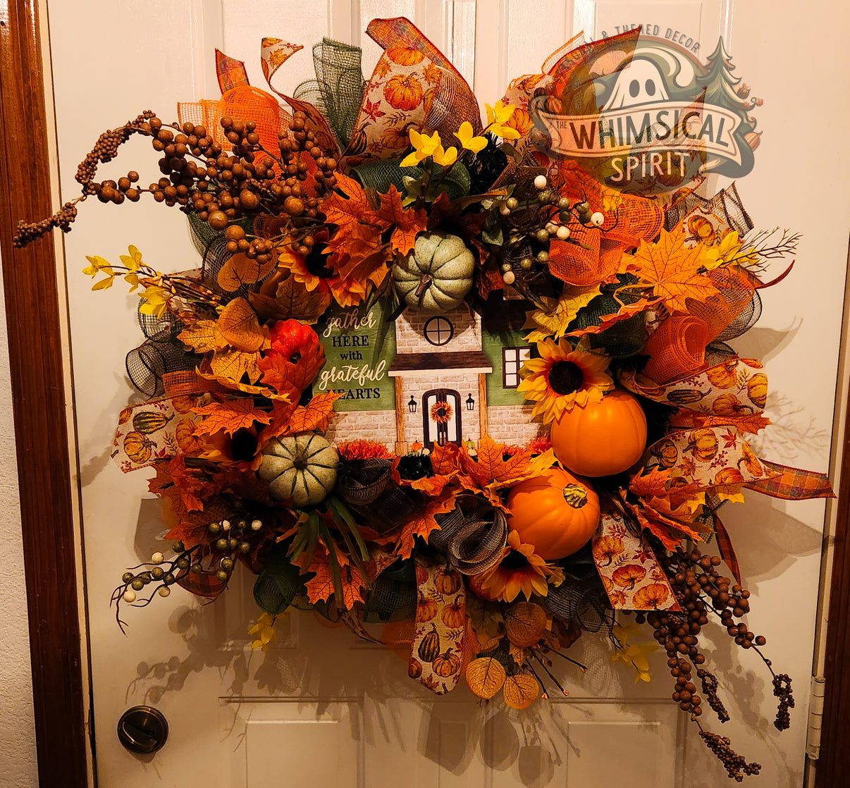 Gather & Grateful - Fall Pumpkin Harvest Evergreen Wreath The Whimsical Spirit