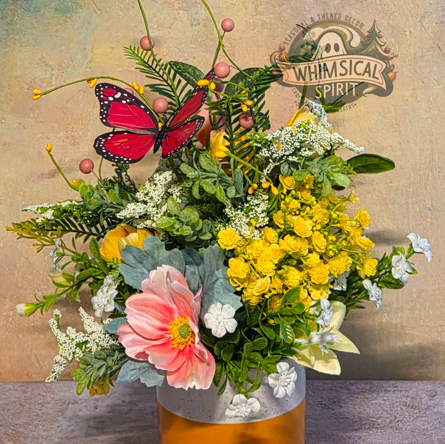 Golden Garden Drift - Everyday Wildflower Floral Butterfly Centerpiece